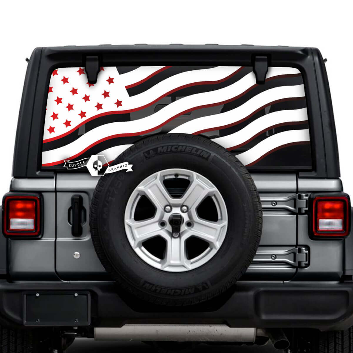 Jeep Wrangler Unlimited Finestra posteriore Bandiera USA Shadow Adesivi Decalcomanie Grafica in vinile 2 colori
