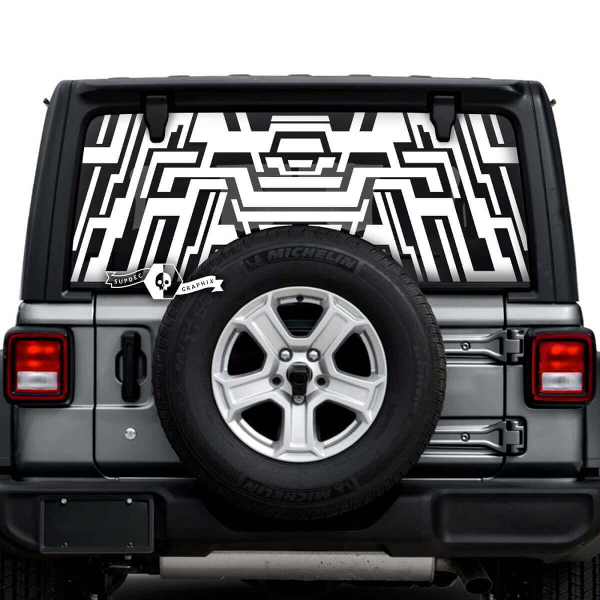 Jeep Wrangler Unlimited Lunotto posteriore Geometria Logo Adesivi Decalcomanie Grafica in vinile
