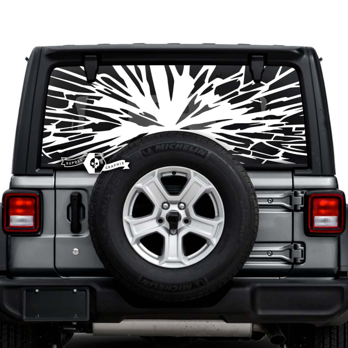 Jeep Wrangler Unlimited Lunotto posteriore Web Logo Adesivi Decalcomanie Grafica in vinile
