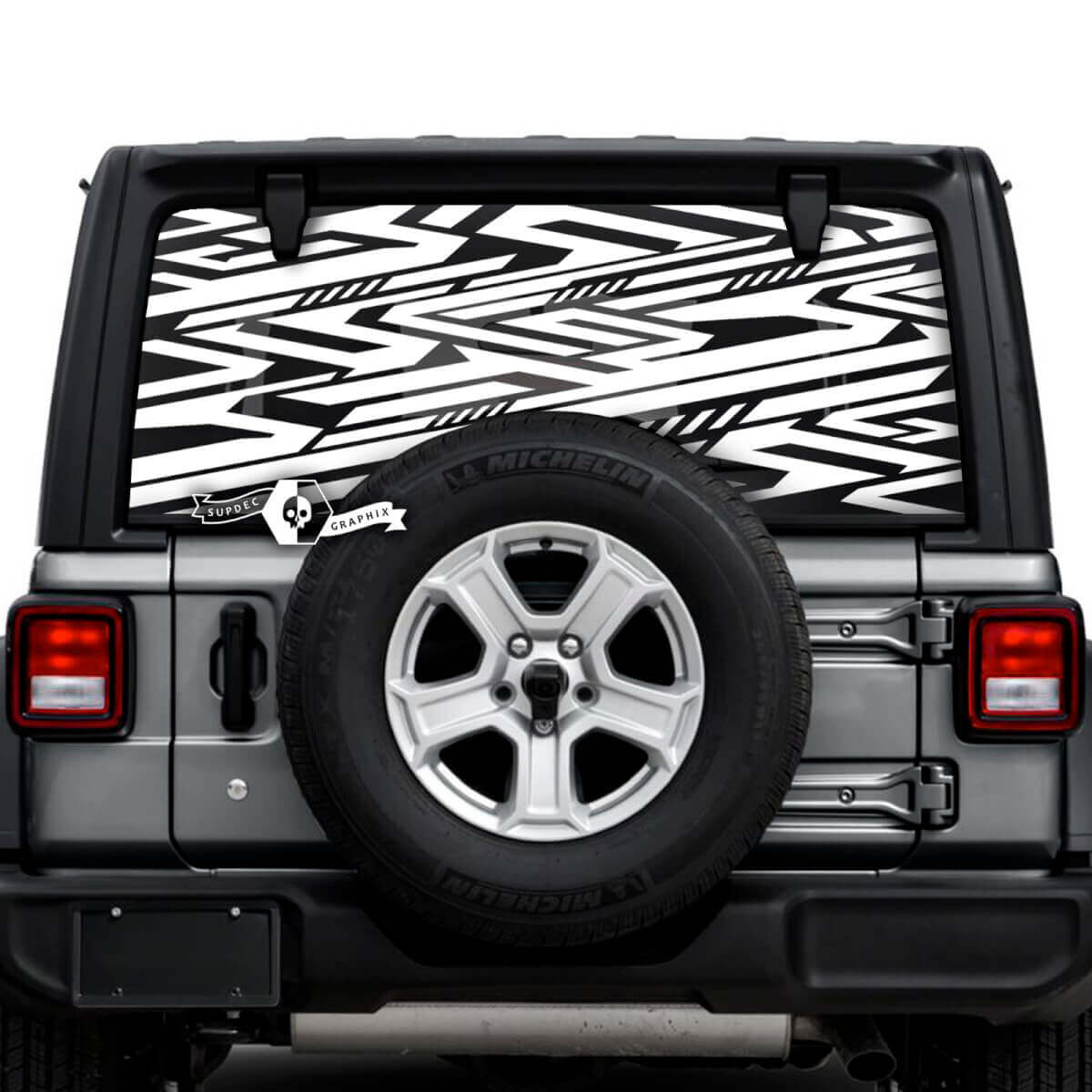 Jeep Wrangler Unlimited Lunotto posteriore Geometry Line Logo Adesivi Decalcomanie Grafica in vinile
