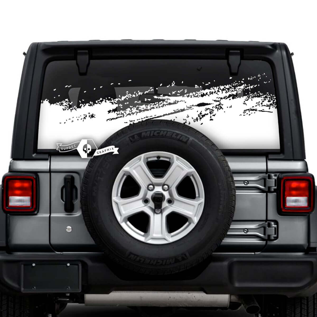 Jeep Wrangler Unlimited Lunotto posteriore Mud Splash Distrutto Adesivi Decalcomanie Grafica in vinile
