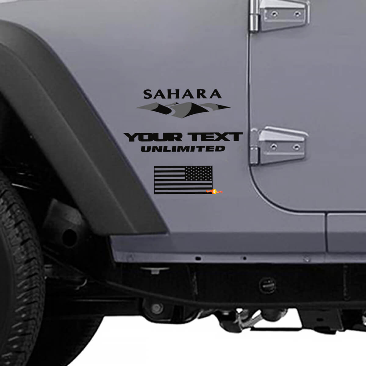 Adesivo Laterale in Vinile Sahara Dune & Bandiera USA per Jeep Wrangler Unlimited