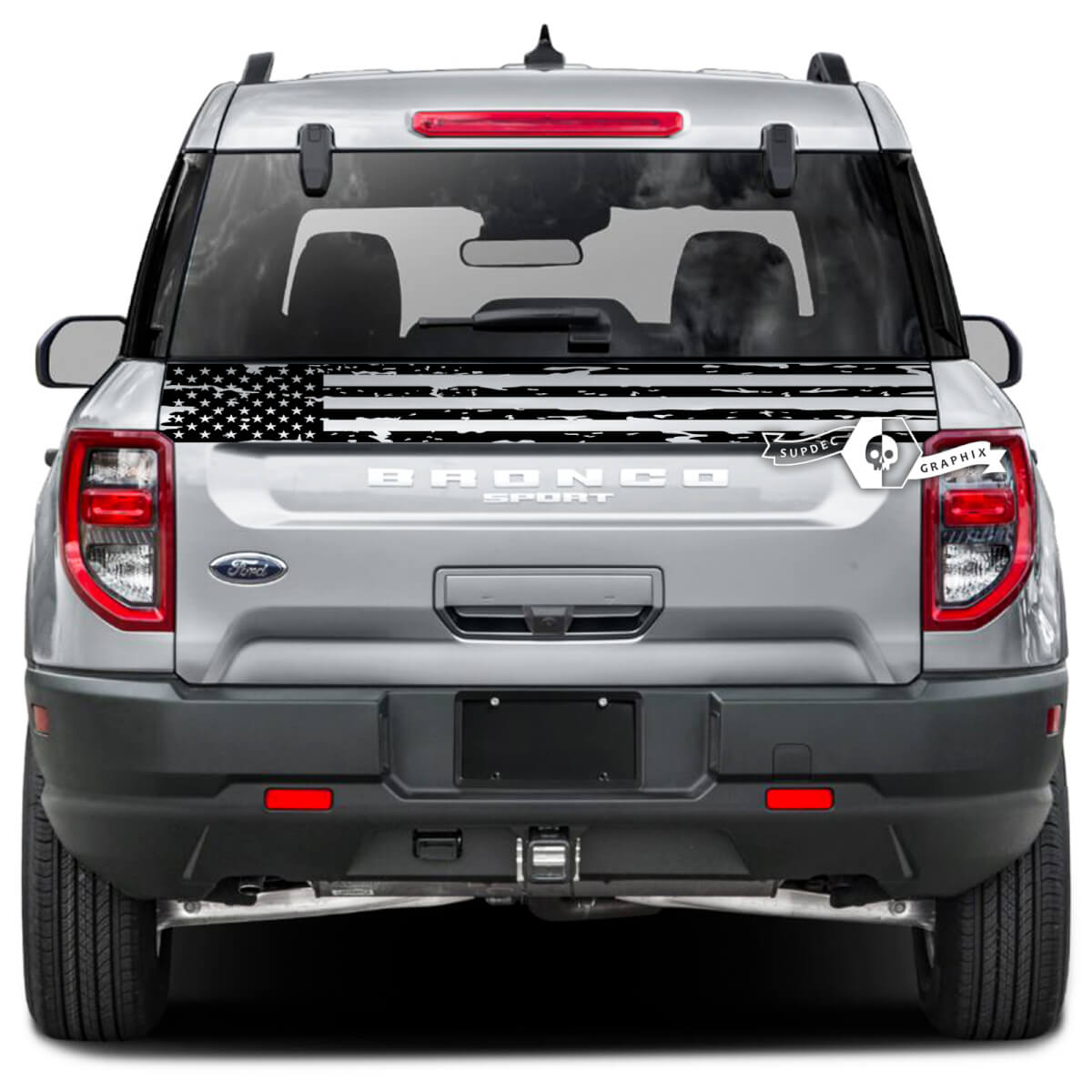 Ford Bronco Portellone posteriore Letto Trim Stripe USA Flag Dazzle Paint Distrutto Wrap Decalcomanie Adesivi
