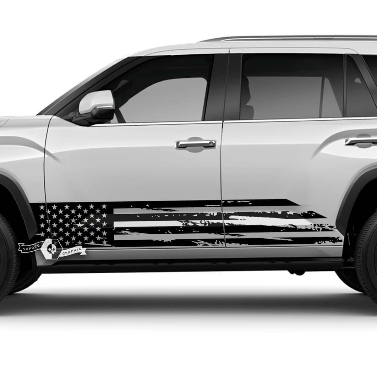 Coppia Toyota Sequoia porte pannello basculante striscia bandiera USA vernice abbagliante distrutta Off Road adesivi in ​​vinile decalcomania adatta Toyota Sequoia
