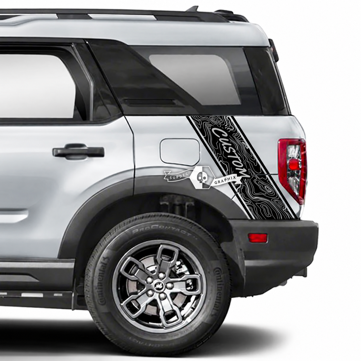 CUSTOM Topographic Diagonal Quarter Stripe Pair Parafango posteriore Adesivo in vinile per Ford Bronco Sport
