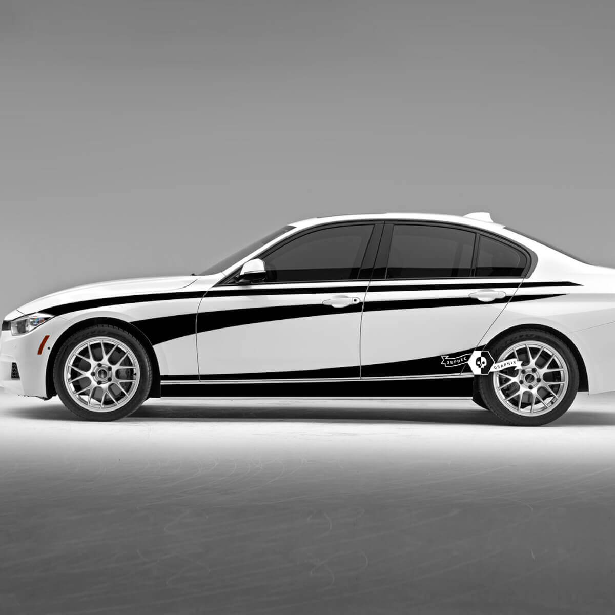 Coppia BMW porte linee strisce laterali Fender Rally Motorsport Rocker Panel vinile adesivo decalcomania F30 G20
