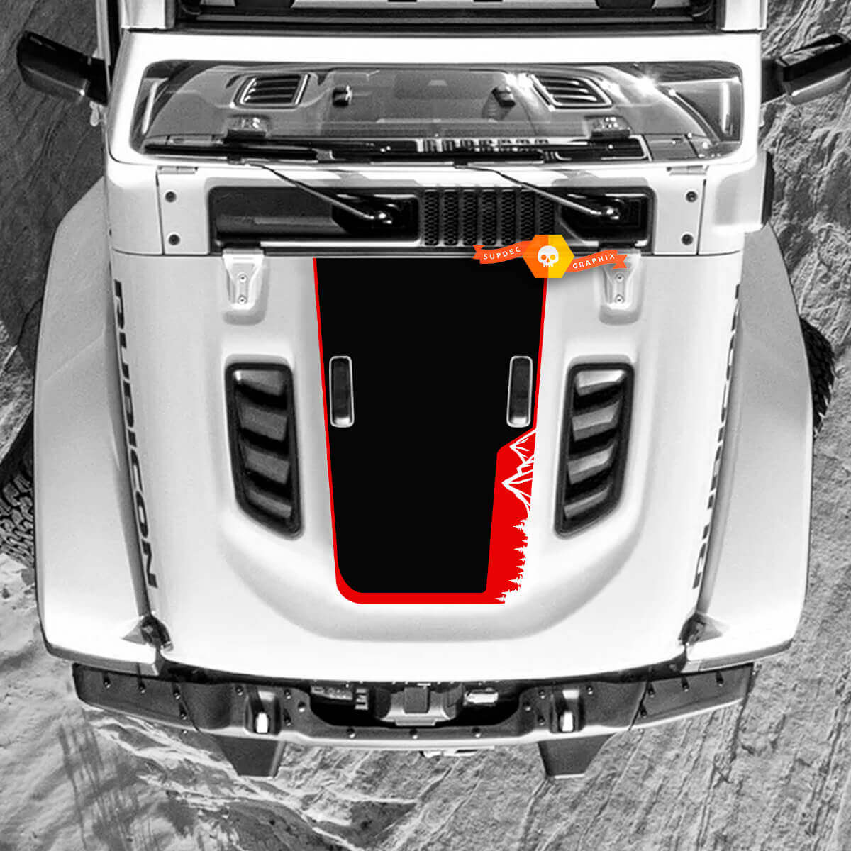 Jeep Wrangler Hood Decal Montagne Foresta Adesivi in ​​vinile 2 colori
