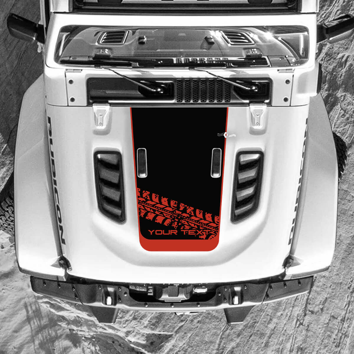 Jeep Wrangler Hood Tire Track Wrap Vinile adesivo decalcomania 2 colori
