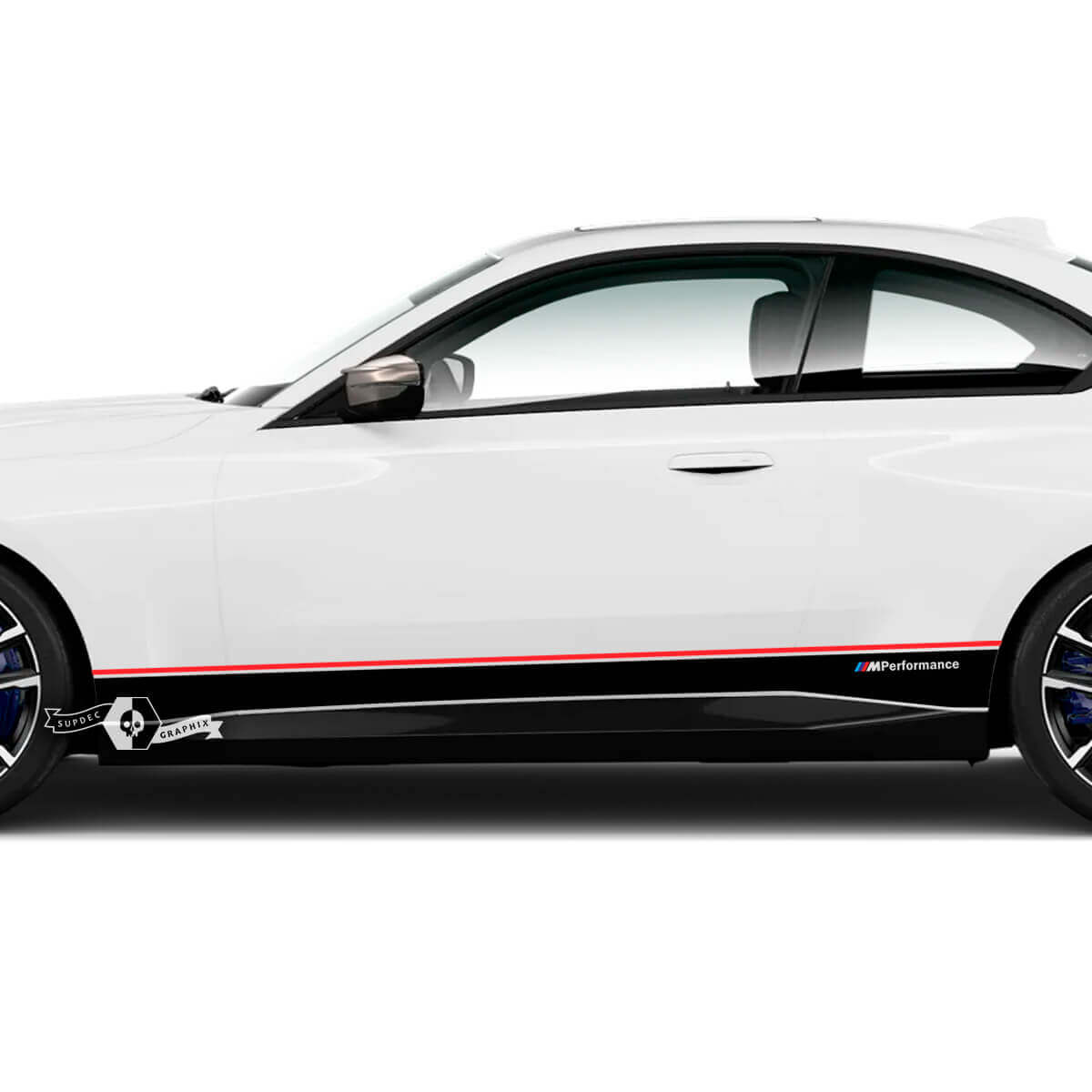 Coppia BMW M2 M240 G42 F22 F87 M Performance Rocker Panel Strisce laterali Porte Stripe M Adesivo in vinile 2 colori
