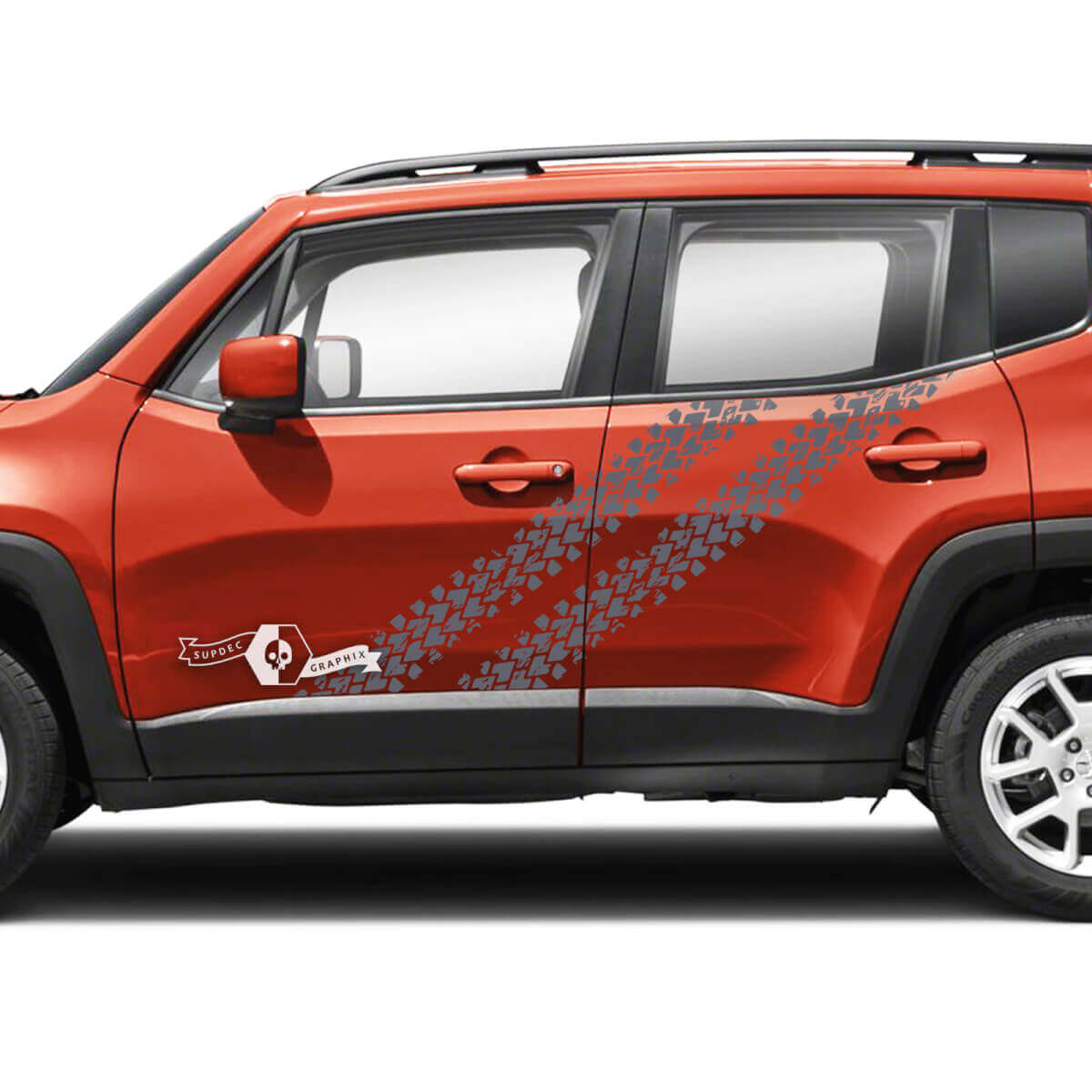 Coppia adesivi per decalcomanie in vinile con grafica per tracce di pneumatici per porte laterali Jeep Renegade
