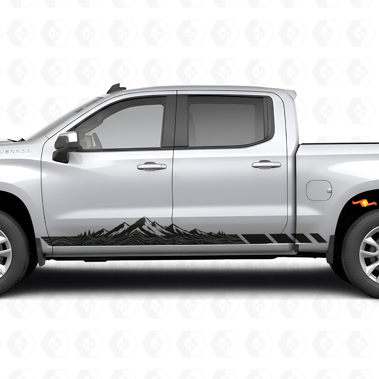 Strisce Viniliche Topografiche Montagna per Porta e Minigonna per Chevrolet Silverado 1500 T1XX 2019-2026