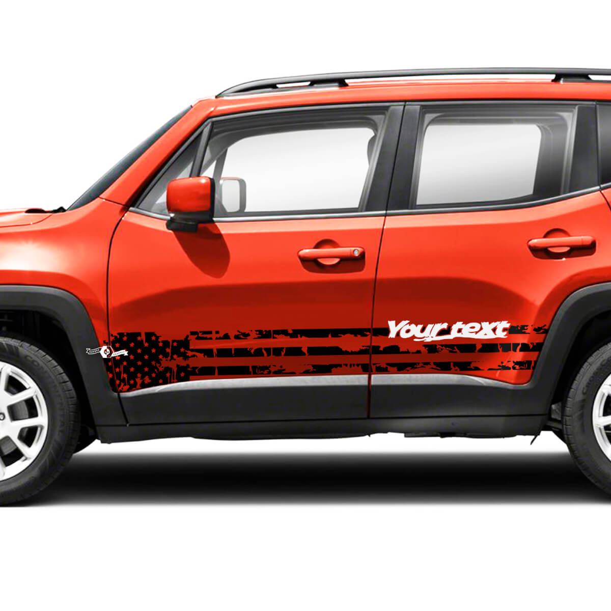 Coppia Jeep Renegade Side Rocker Panel Flag USA Destroyed Graphic Decalcomanie in vinile Adesivo 2 colori
