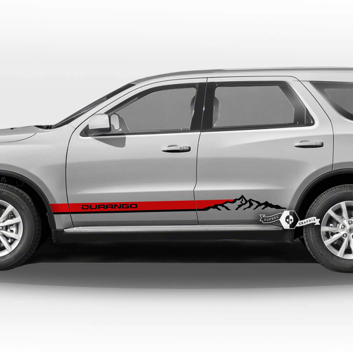 Coppia Dodge Durango porte laterali pannello basculante montagne strisce finiture decalcomanie adesivi in ​​vinile 2 colori
