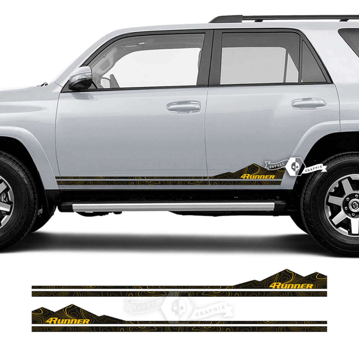 Adesivi in Vinile per Battitacco Porta Stile Mappa Topografica Montagne per Toyota 4Runner