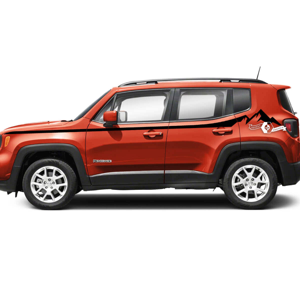 Coppia adesivi decalcomanie in vinile con grafica a strisce laterali posteriori per Jeep Renegade Fender Mountain
