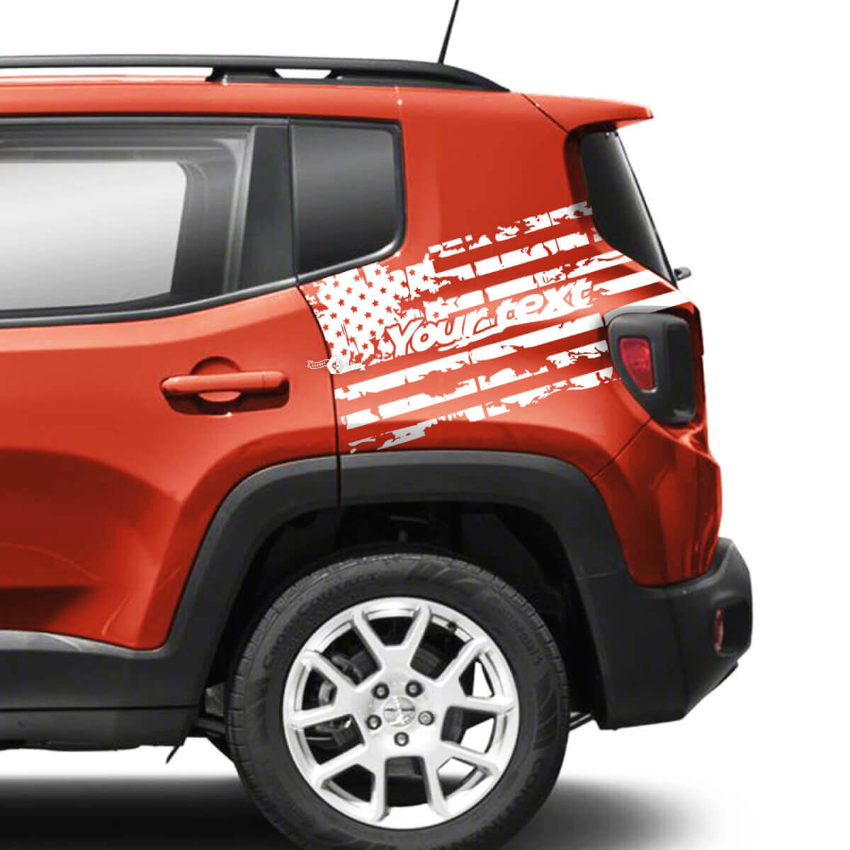 Coppia Jeep Renegade parafango posteriore bandiera USA distrutta grafica decalcomania in vinile adesivo mono sfumatura
