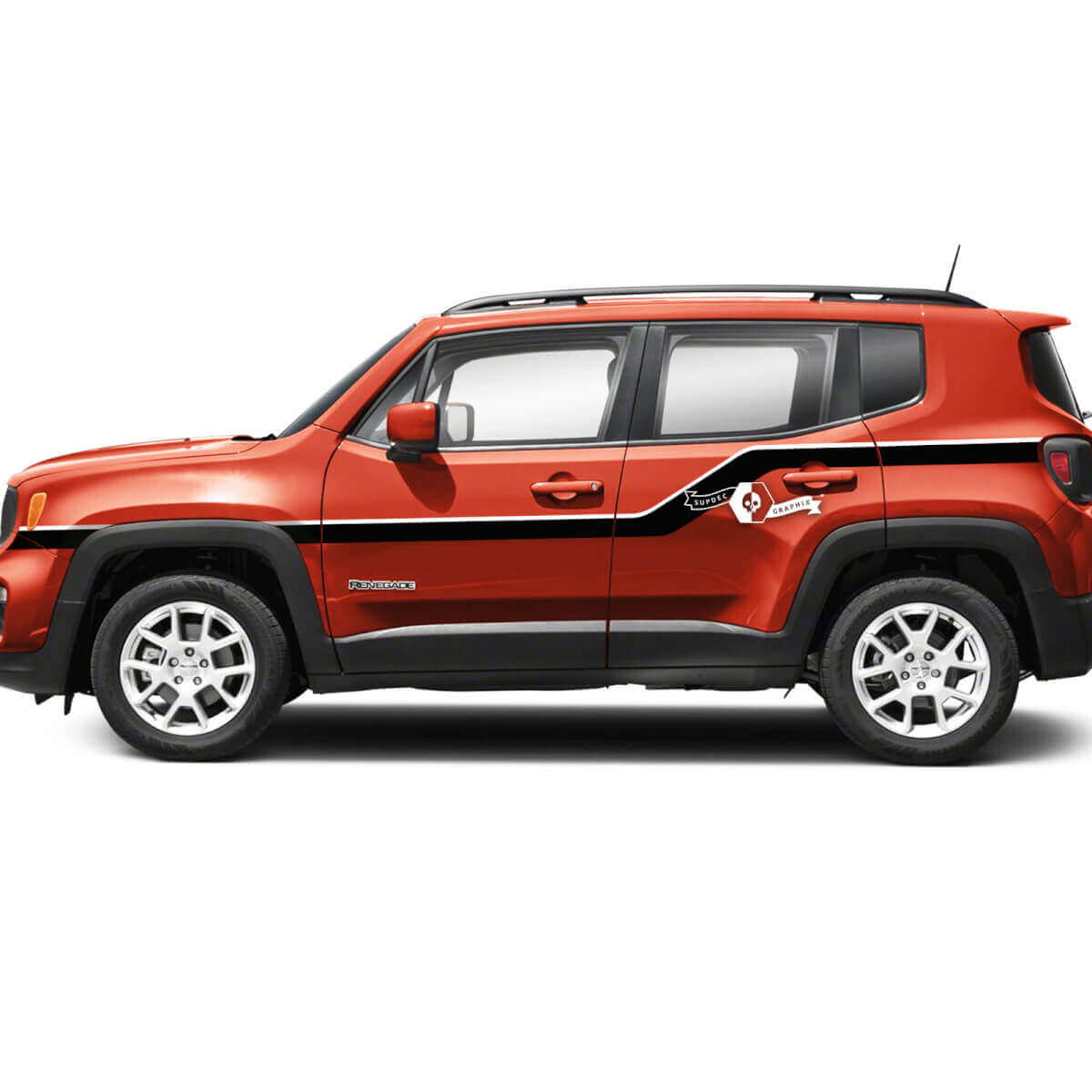 Coppia adesivi per decalcomanie in vinile con grafica a strisce laterali posteriori per Jeep Renegade Fender Doors 2 colori
