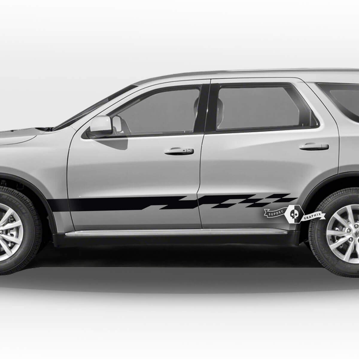 Coppia adesivi in ​​vinile con decalcomania a strisce per bandiera a scacchiera per porte laterali Dodge Durango
