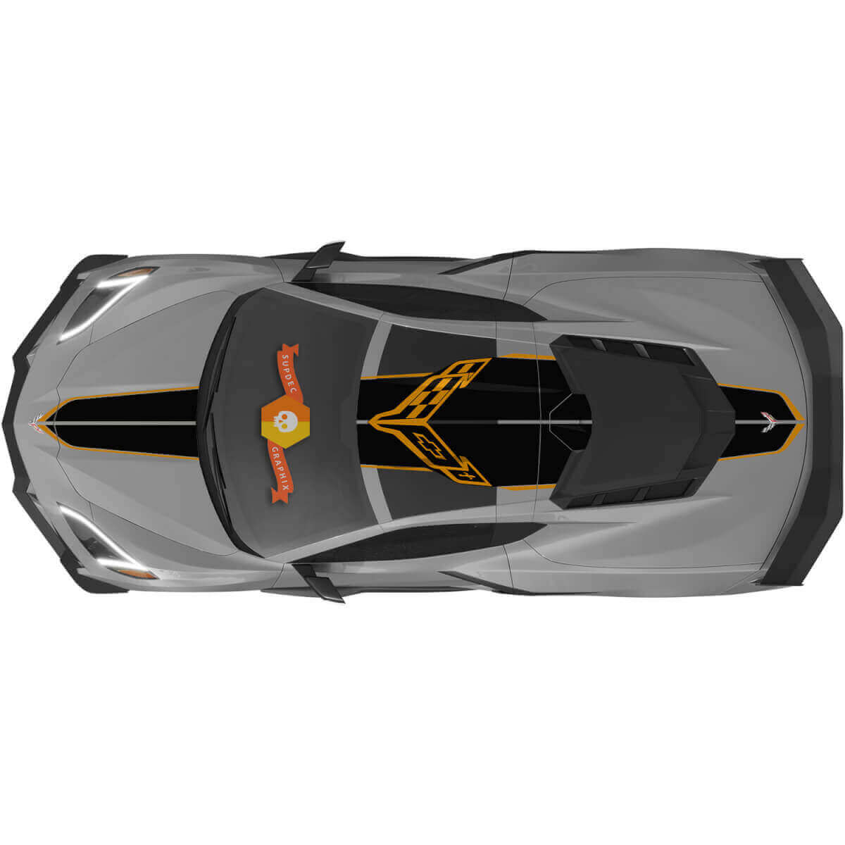 Adesivo in vinile a strisce da corsa per cofano, tetto e bagagliaio per Chevrolet Corvette C8