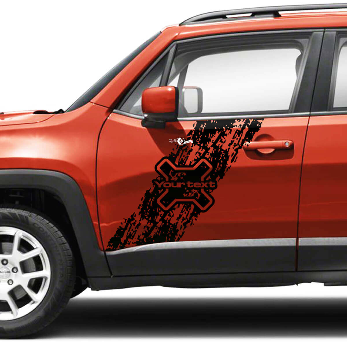 Coppia Jeep Renegade Doors Grafica laterale Battered Destroyed Splash Logo Decalcomania in vinile Striscia adesiva

