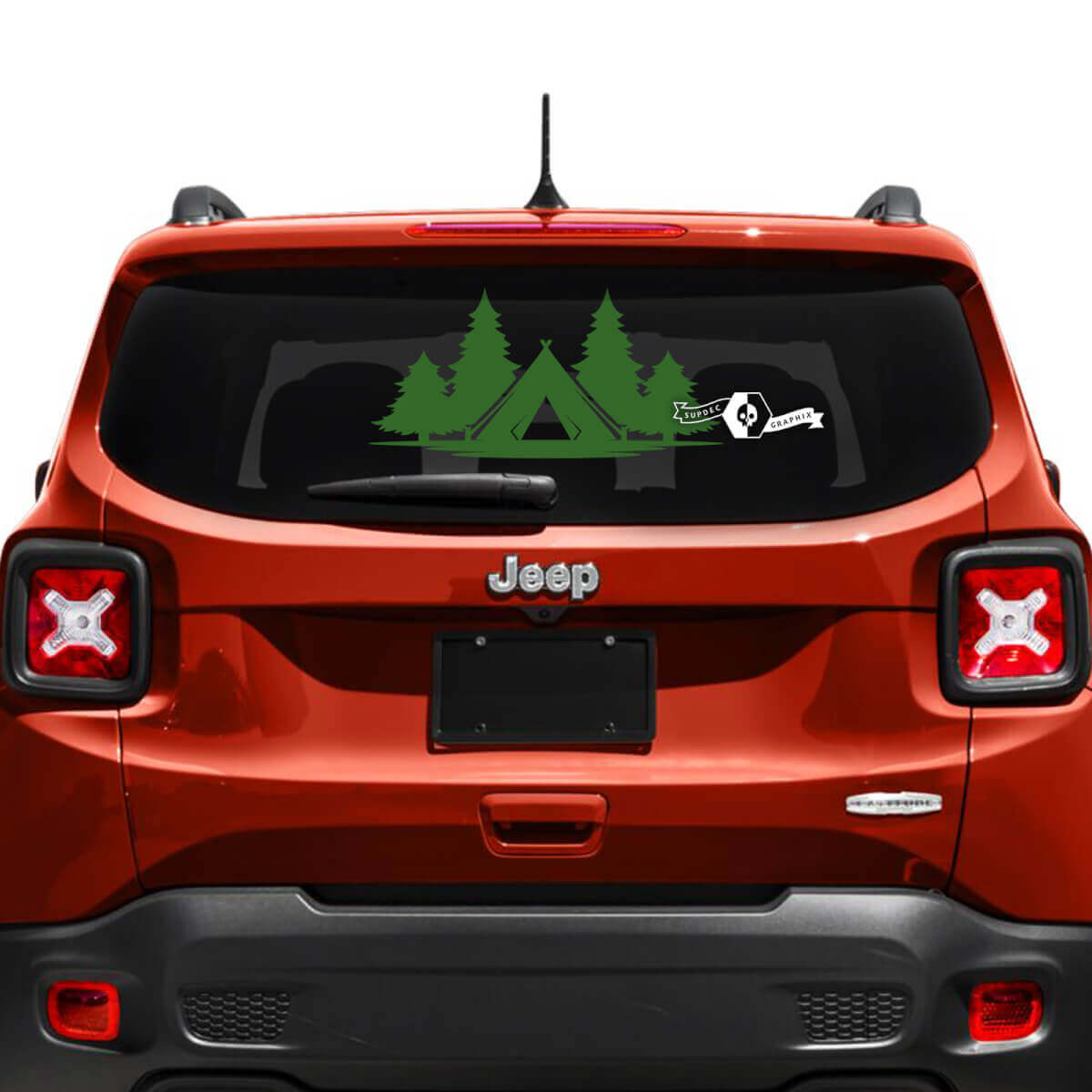 Jeep Renegade parabrezza grafica finestra portellone posteriore bandiera USA malconcio distrutto adesivo in vinile
