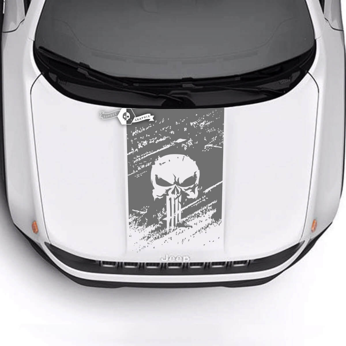 Jeep Renegade Trailhawk Sport Teschio distrutto malconcio cappuccio logo striscia adesivo decalcomania in vinile
