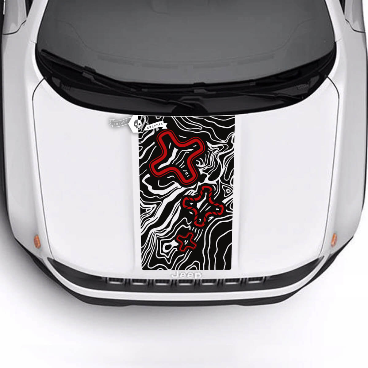 Jeep Renegade Trailhawk Sport Mappa topografica Logo Hood Stripe Adesivo in vinile 2 colori
