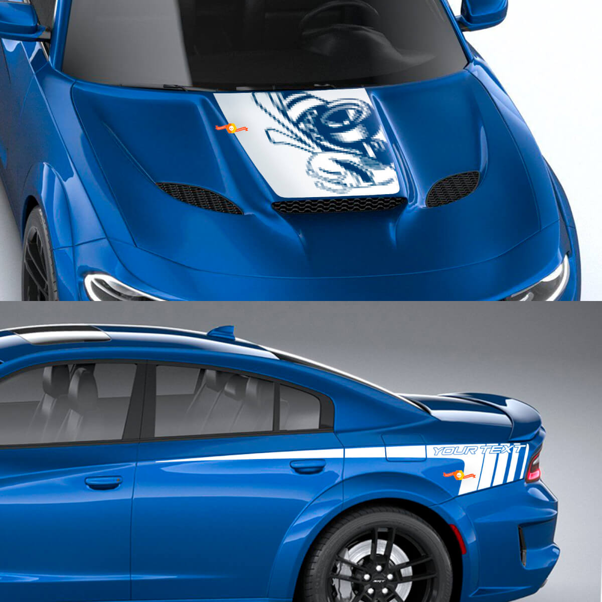 Set Adesivi in Vinile Cofano Drag e Strisce Laterali Super Bee per Dodge Charger