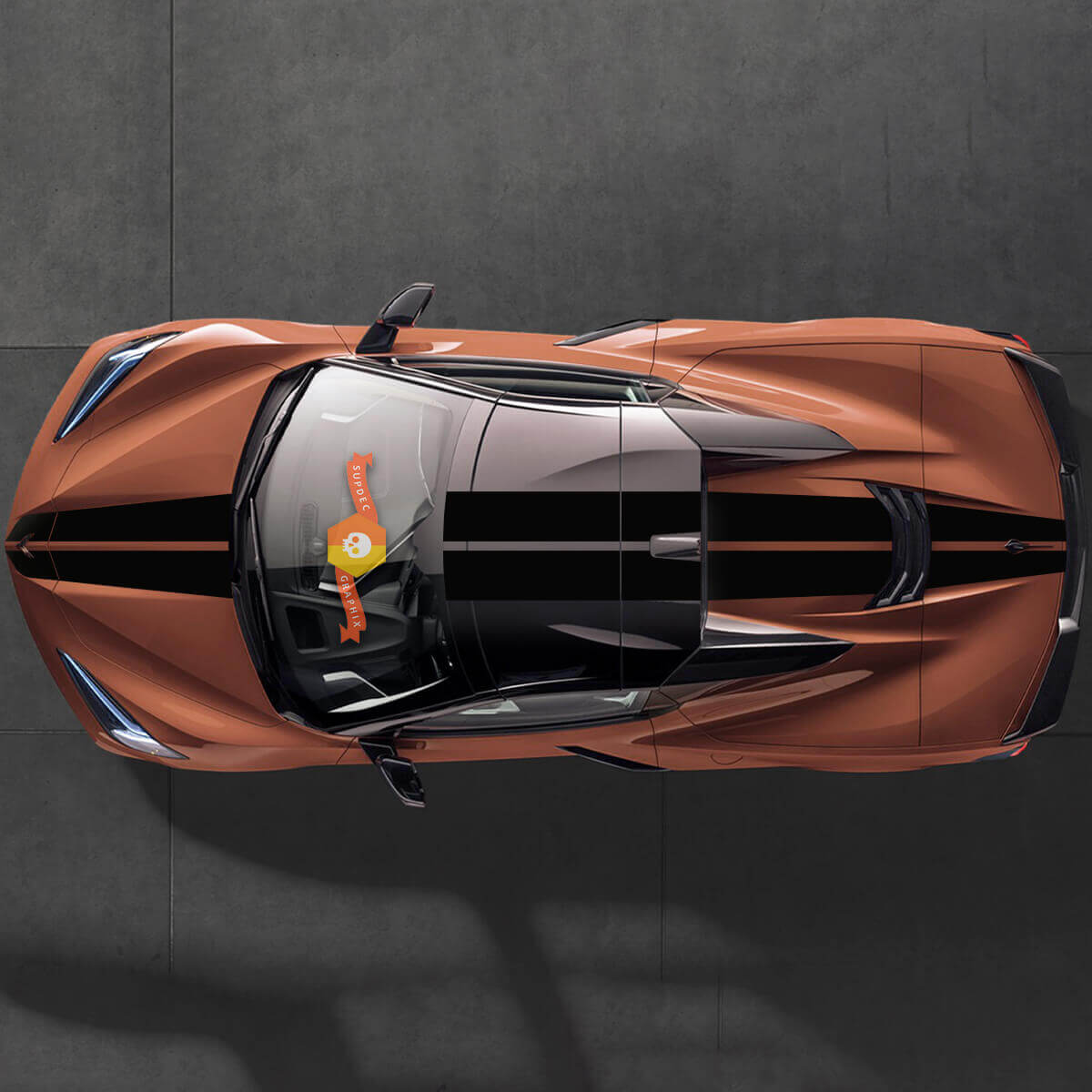 Adesivo Doppio Striscia Tetto Cofano Posteriore 2 Per Modelli Chevrolet Corvette C8 Stingray Eray Z06