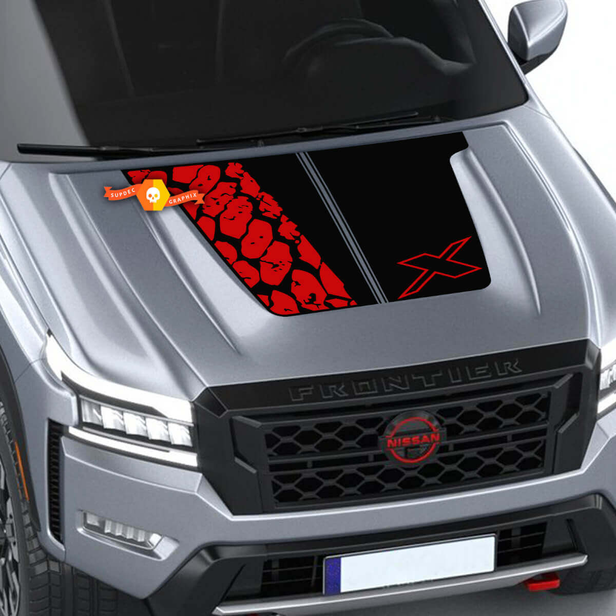 Cofano NISSAN Frontier Tire Track X Logo Adesivi in ​​vinile Decalcomanie Grafica 4x4 Nismo 2 colori
