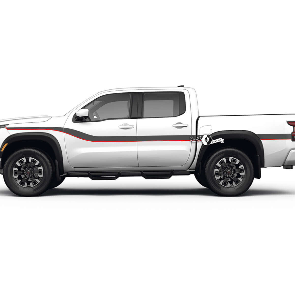 Kit di adesivi laterali in vinile a doppia striscia curva per Nissan Frontier