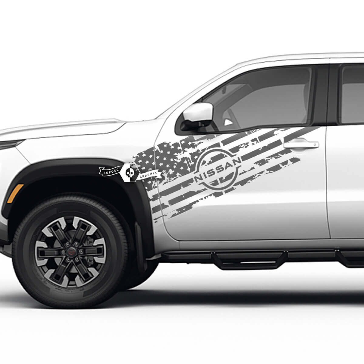 Set di adesivi in vinile con bandiera USA consumata per porta Nissan Frontier