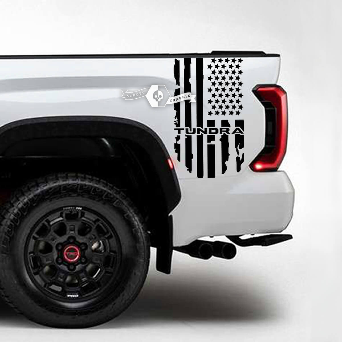 Coppia di Adesivi in Vinile con Bandiera USA Usurata per il Lato del Letto per Toyota Tundra