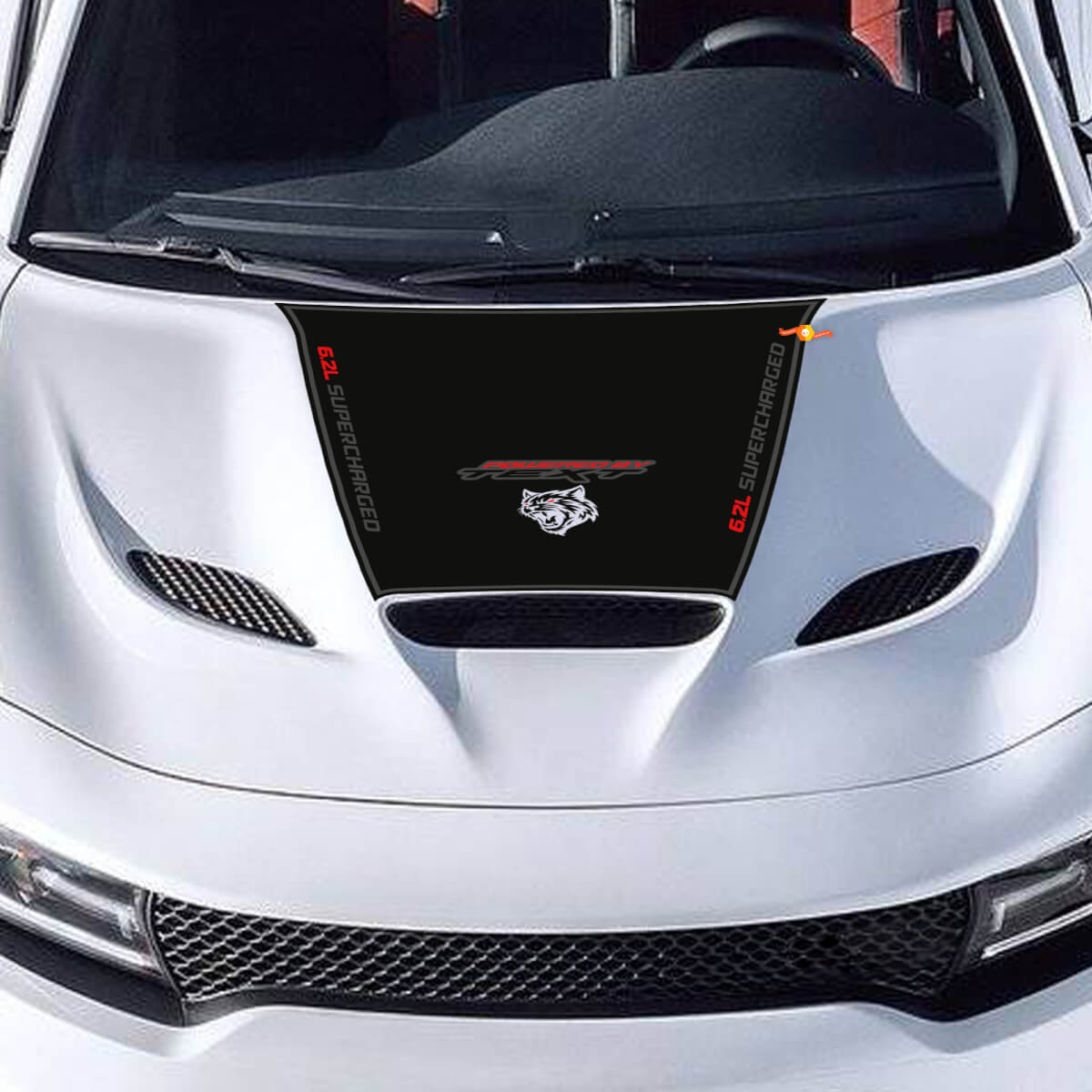 Decalcomania per cofano per caricabatterie 6.2L SUPERCHARGED 6.2L HEMI SRT HELLCAT HEMI Adesivo per decalcomania in vinile 3 colori
