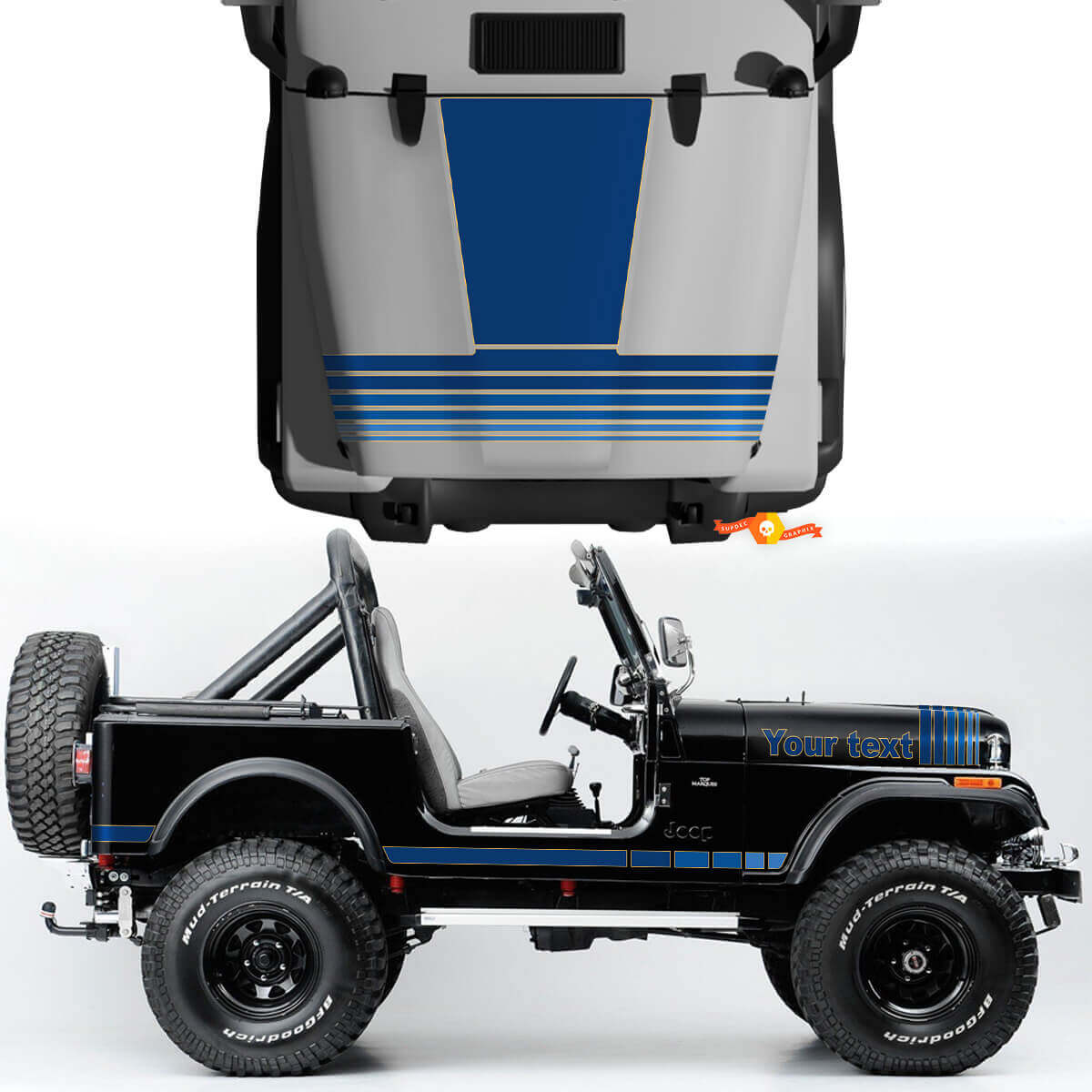 Kit di Adesivi in Vinile Vintage a Strisce Larghe per Cofano Laterale 2 per Jeep Renegade CJ7