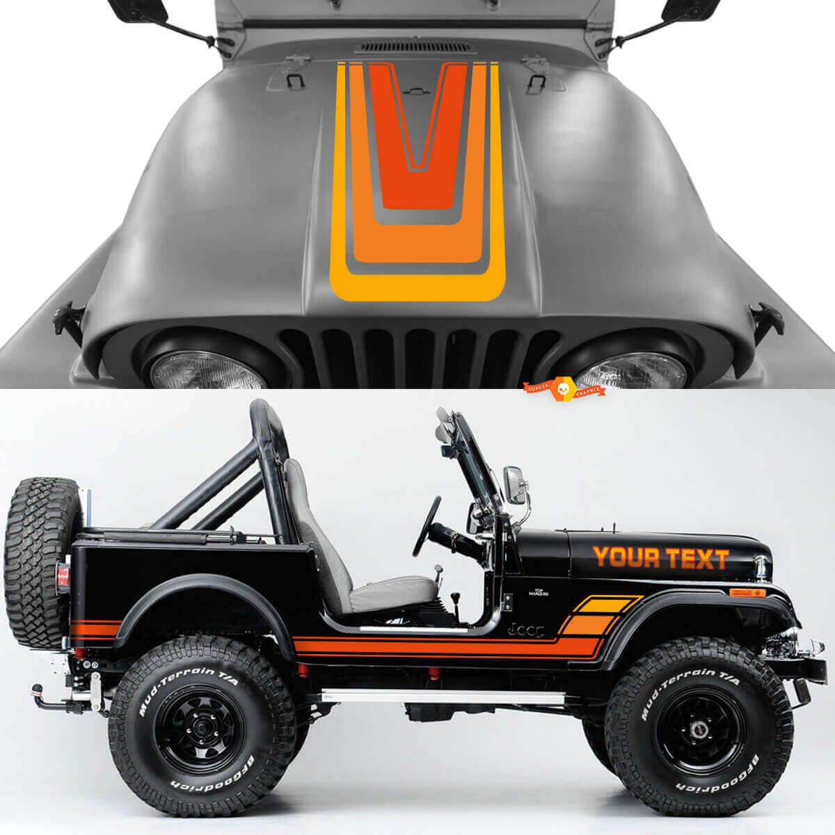 Kit di Adesivi in Vinile Vintage Strisce per Cofano Laterale per Jeep Renegade CJ7