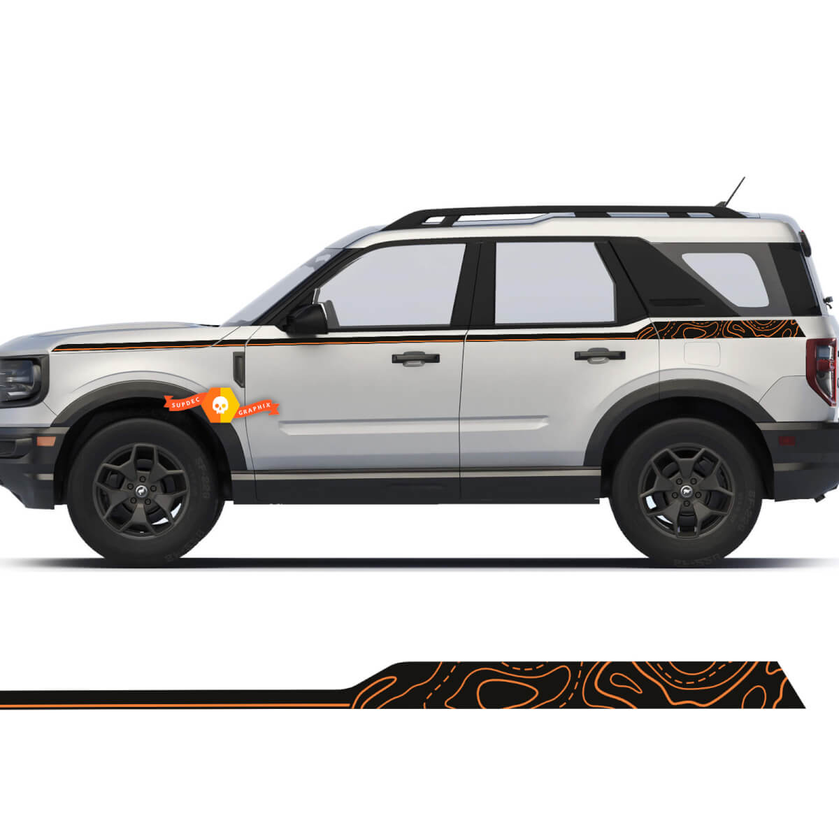 Ford Bronco Sport Prima edizione Linee topografiche Strisce laterali Decalcomanie Adesivi 2 colori
