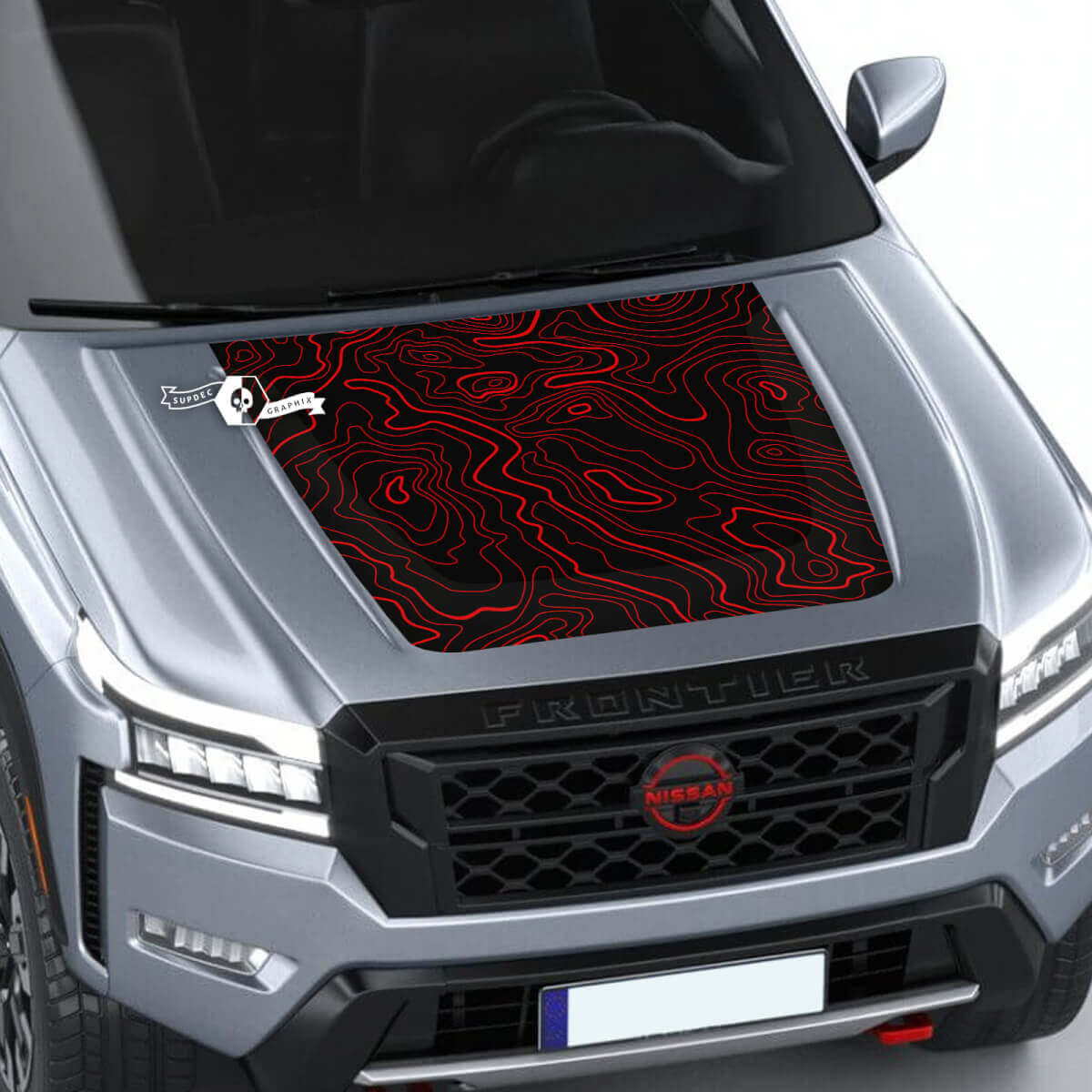 Nissan Frontier 2024 Pro-4x Hood Decal Vinile Mappa topografica Linee di contorno Blackout Grafica Decalcomanie Adesivo
