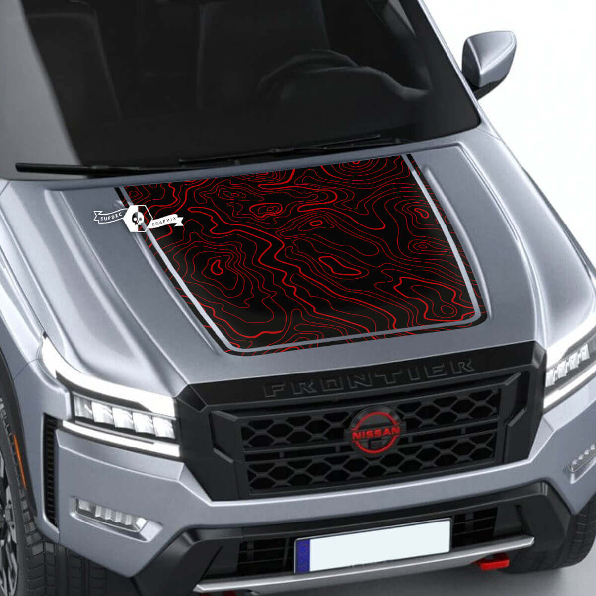 Nissan Frontier 2024 Pro-4x Hood Decal Vinile Mappa topografica Linee di contorno Blackout Grafica Decalcomanie Adesivo
