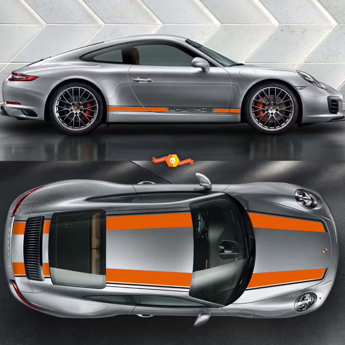 911 Gulf Porsche CARRERA arancione nero adesivi decalcomanie grafiche
