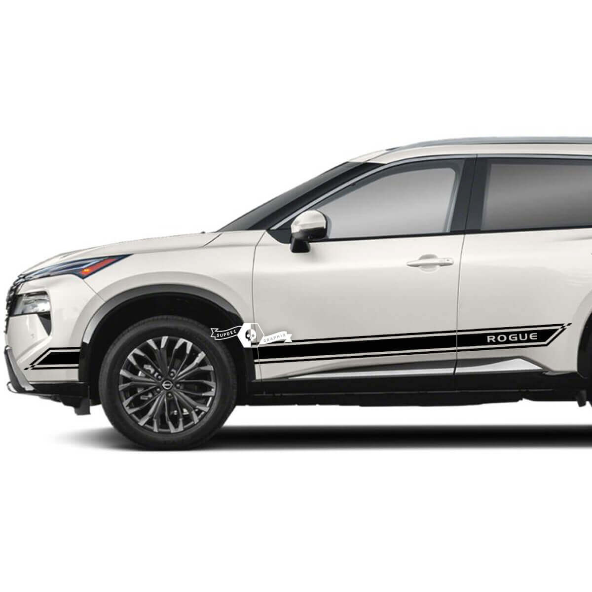 Coppia Nissan Rogue Side Door Rocker Panel Stripes Adesivo Decalcomania grafica in vinile
