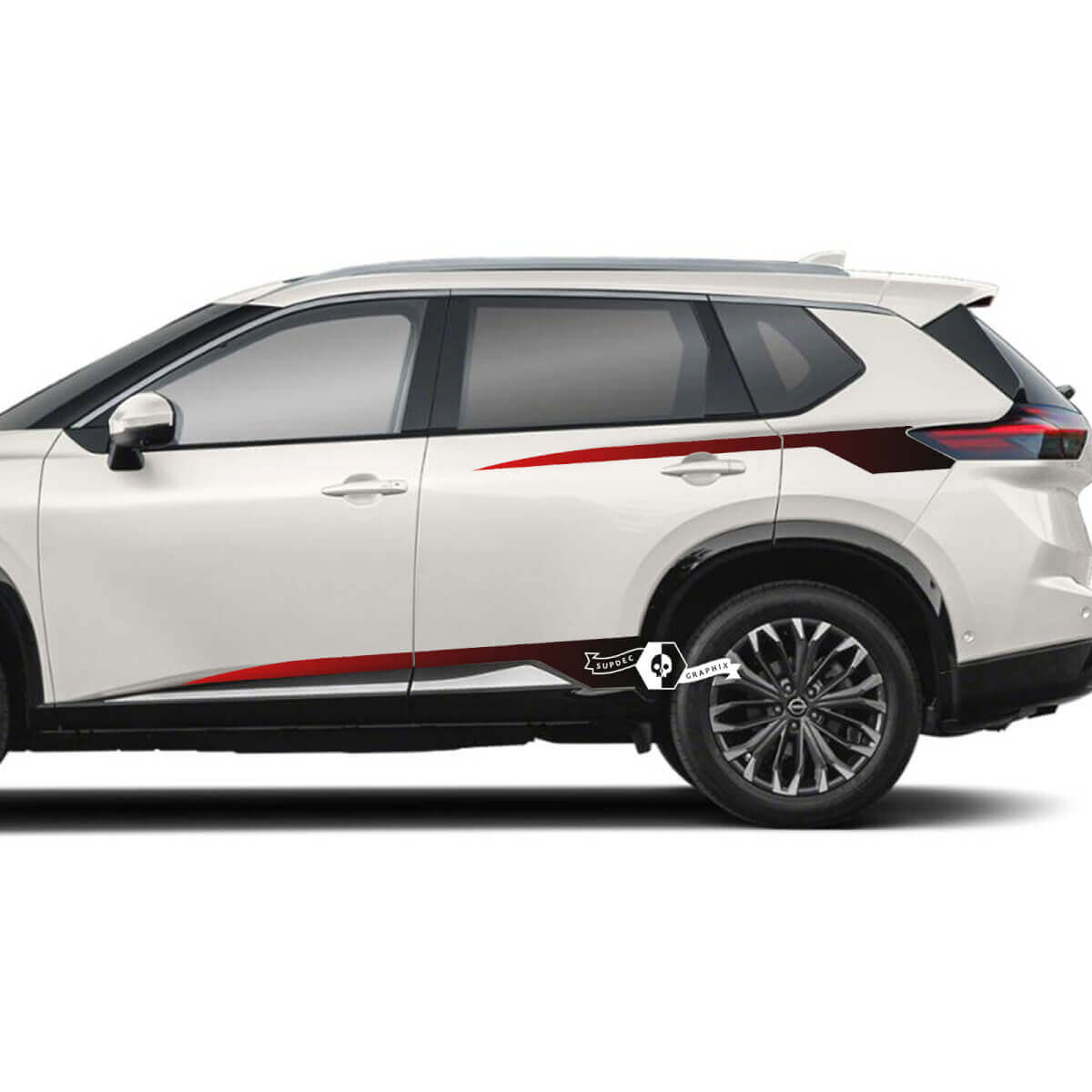 Coppia Nissan Rogue porte laterali parafango posteriore pannello basculante strisce adesivo decalcomania grafica in vinile sfumata
