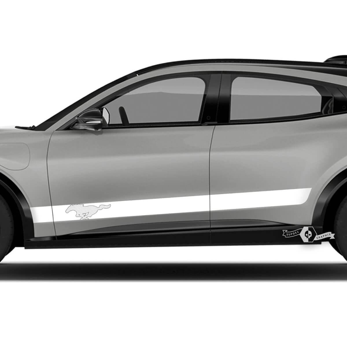 Coppia adesivi in ​​vinile Ford Mustang MACH-E MACH E Logo Rocker Panel Stripes Side Door Decal
