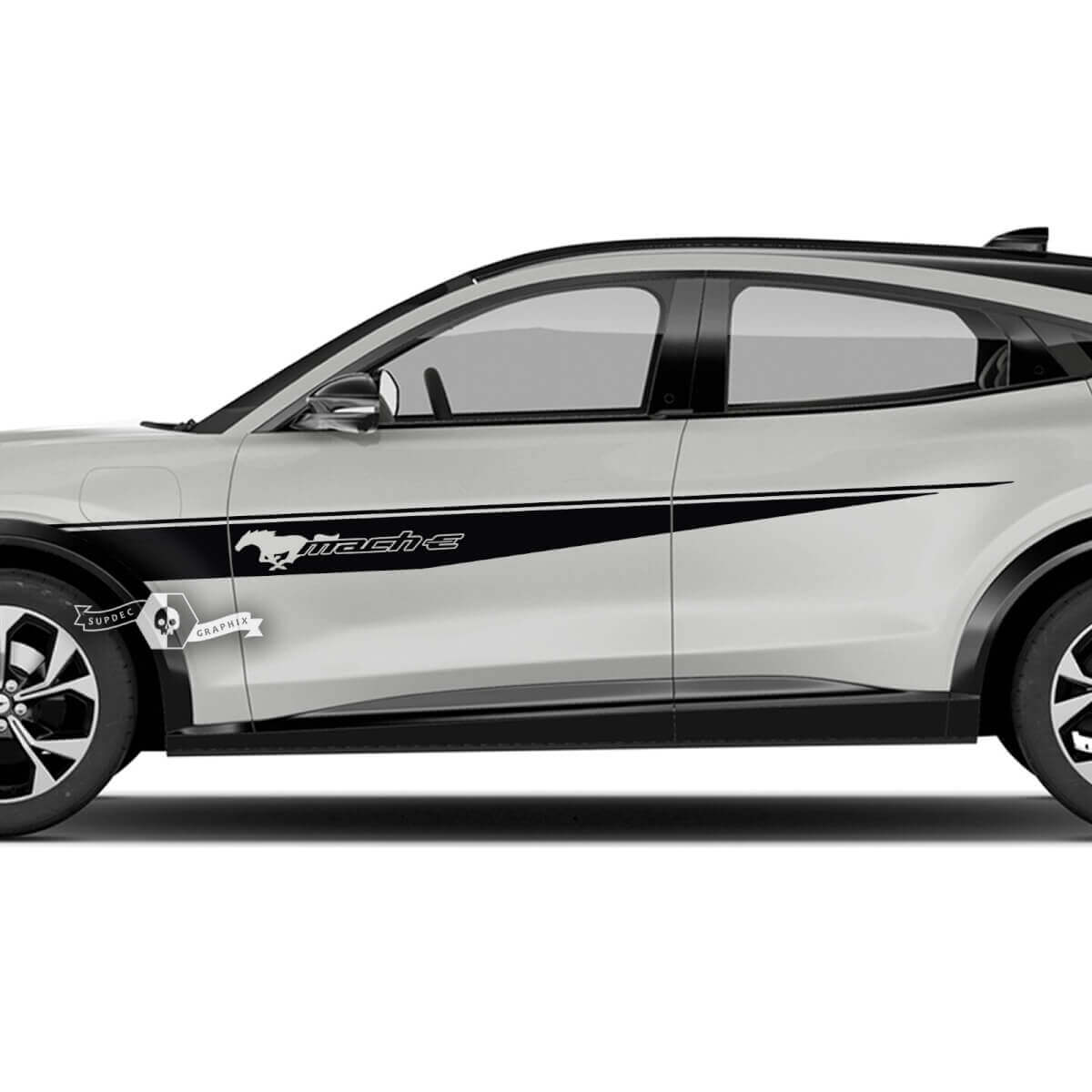 Coppia adesivi in ​​vinile con decalcomania del logo Musclecar Musclecarmodel MACH-E MACH E per parafango anteriore e strisce della linea superiore
