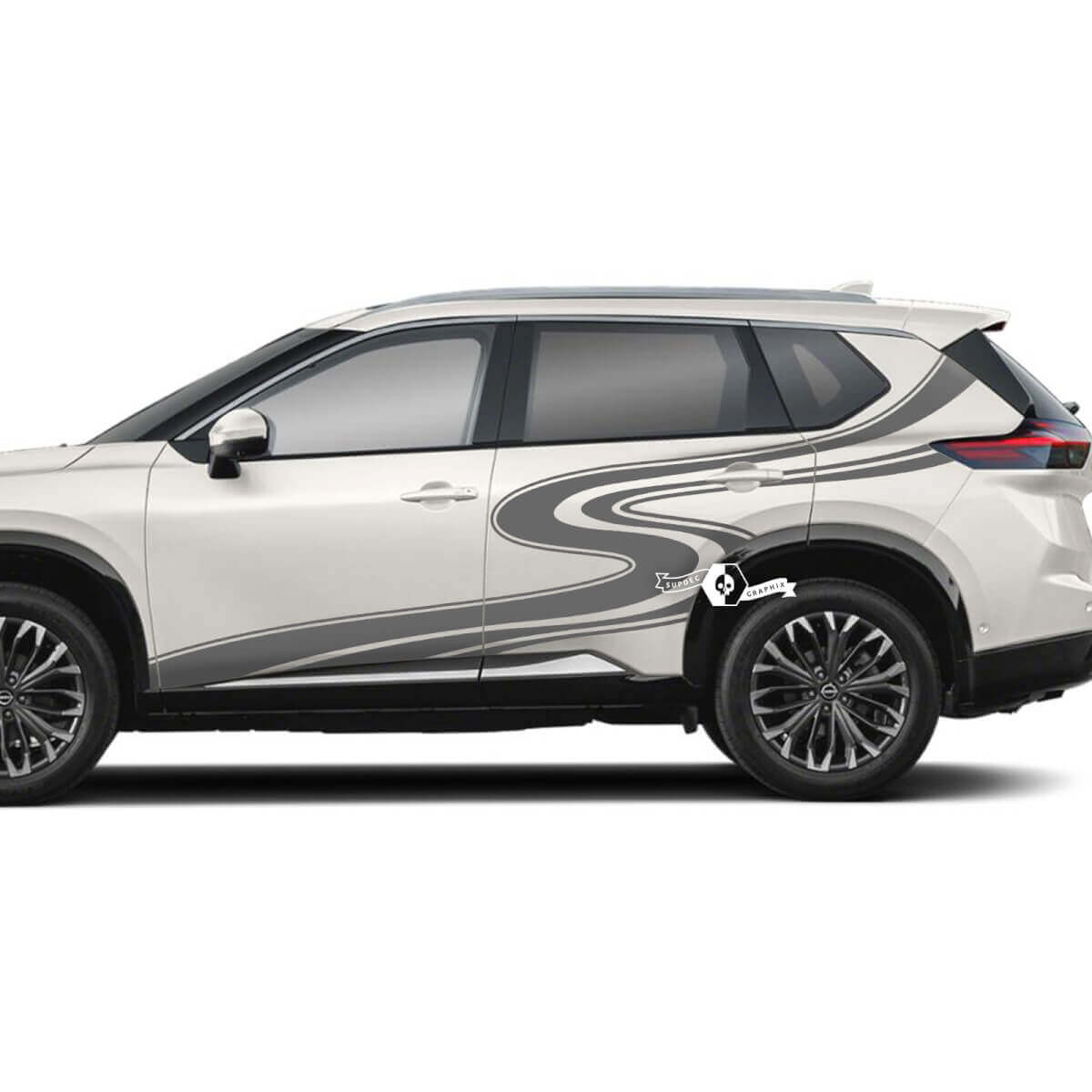 Coppia Nissan Rogue porta laterale parafango posteriore strisce tortuose strada adesivo decalcomania grafica in vinile
