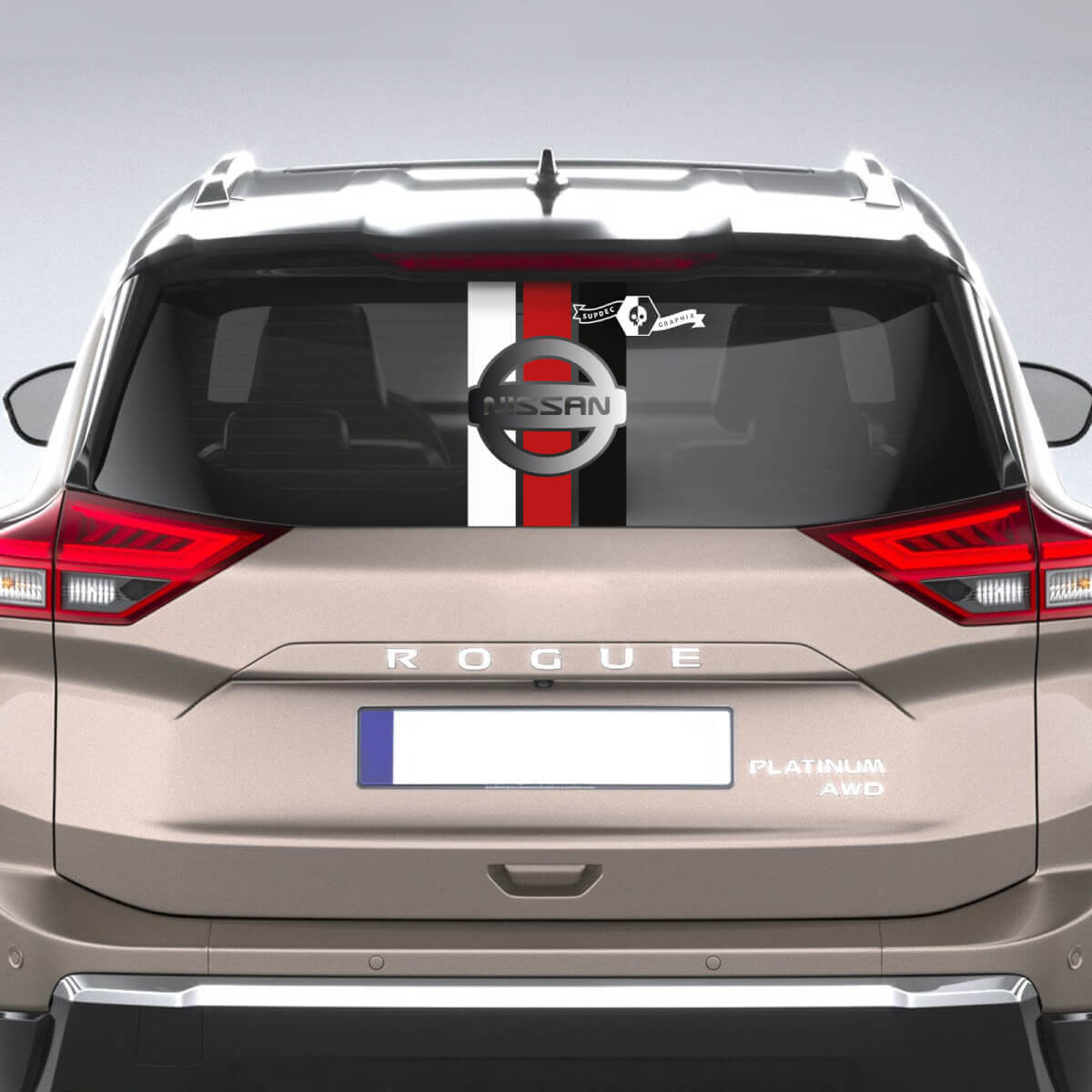 Adesivo per lunotto posteriore per Nissan Rogue Adesivo in vinile con strisce grafiche a tre colori
