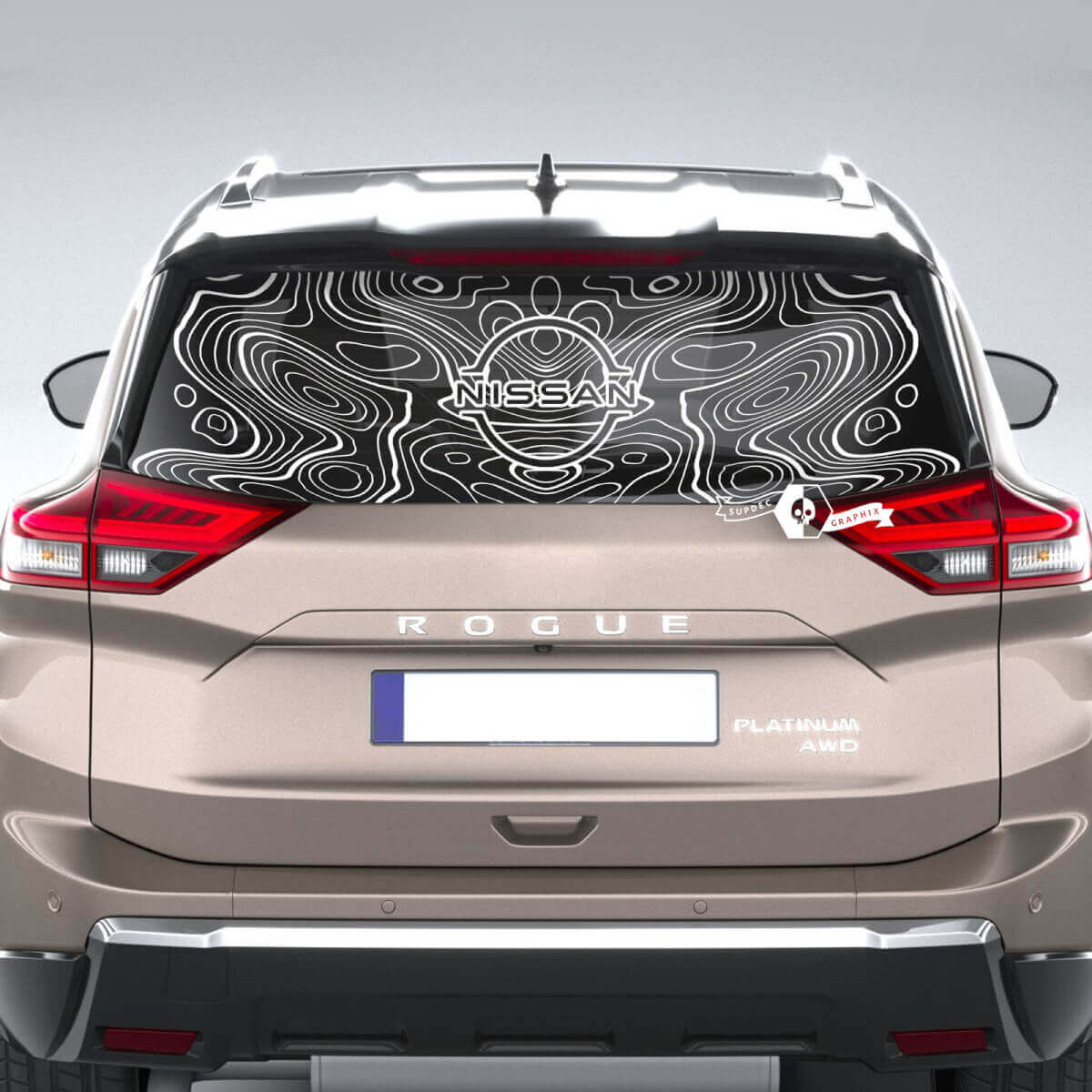 Adesivo per finestrino posteriore per Nissan Rogue con grafica adesiva in vinile mappa topografica
