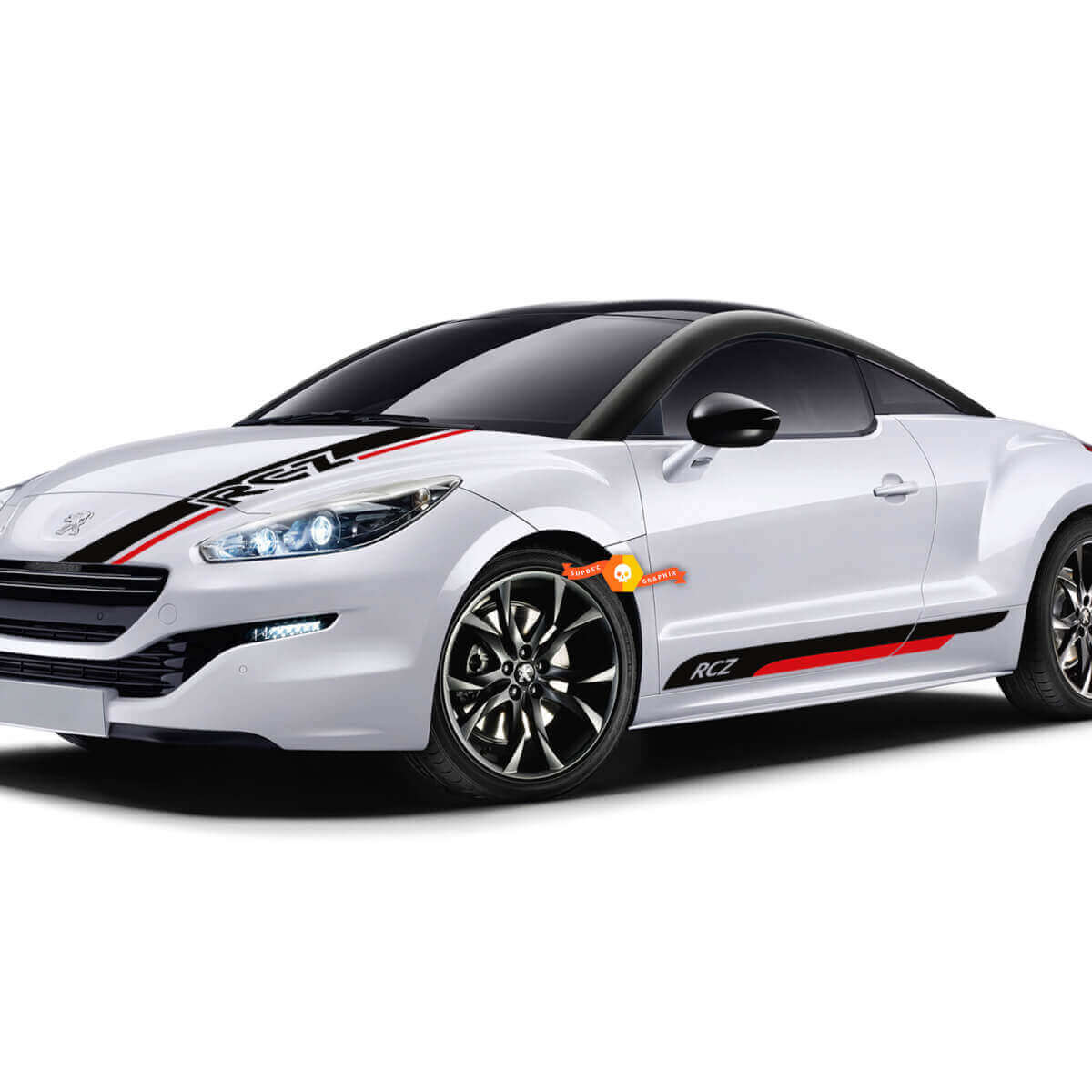 Kit di adesivi in vinile con strisce sul cofano e laterali in stile racing per Peugeot RCZ Coupé