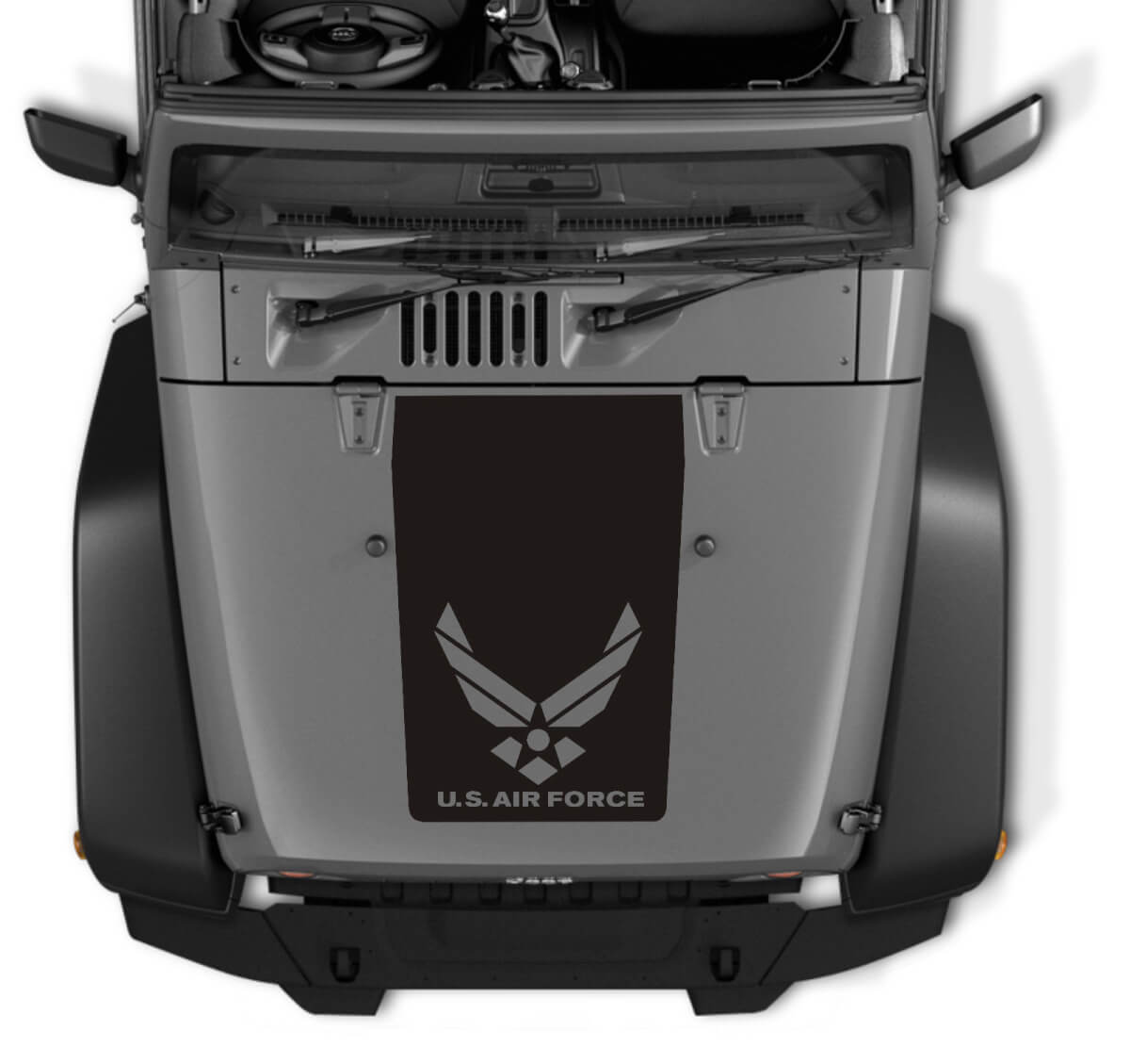 Adesivo in vinile nero blackout con logo US Air Force per cofano Jeep Wrangler