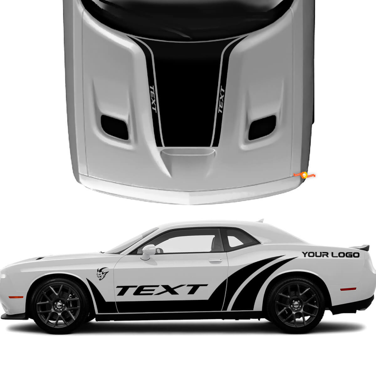 Kit Adesivi in Vinile Personalizzati Stile SRT per Fiancate e Cofano per Dodge Challenger